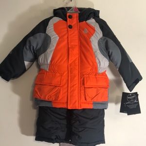 NWT 2 PC London Fog Boy Orange & Gray Snowsuit 24M